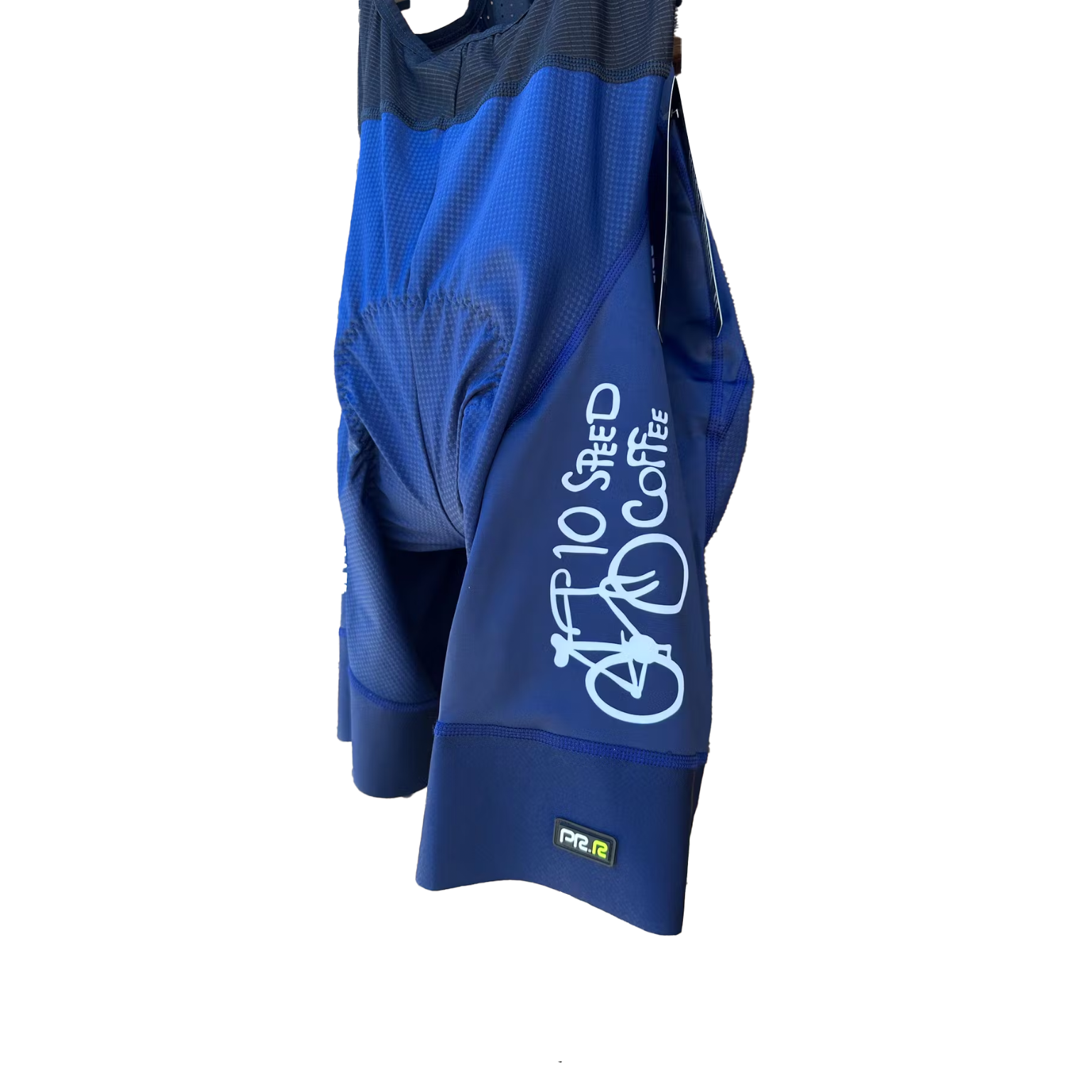 Blue Biker shorts with 10 Speed Coffee logo on side