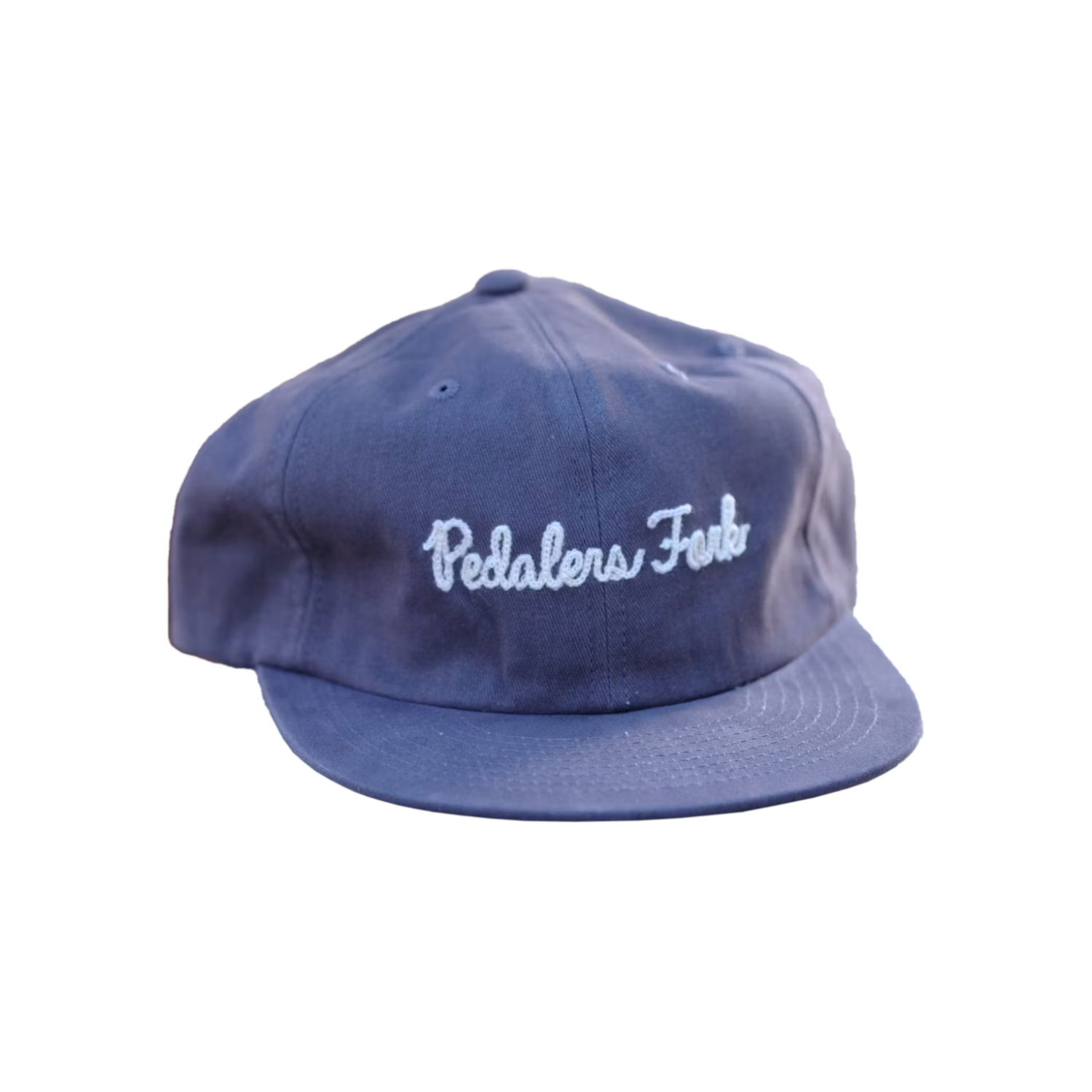 Blue Hat with Pedalers Fork logo written in cursive